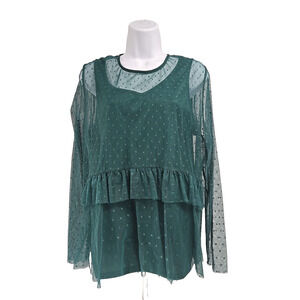 Massini Stacy London Womens Mesh Tiered Top Dark Green Fairy Size XL New